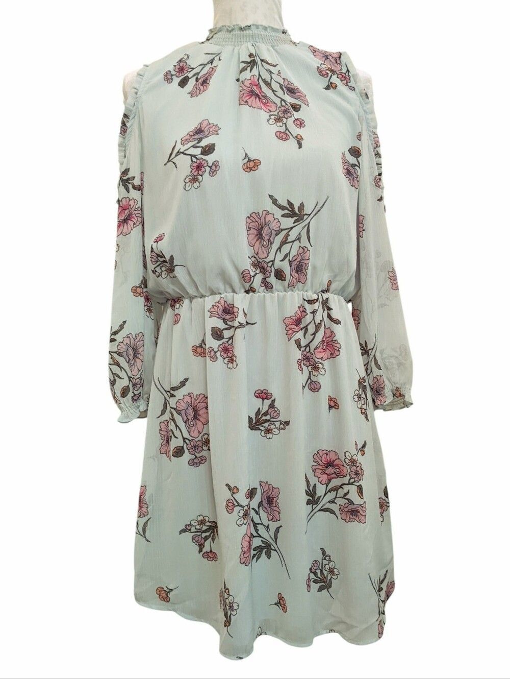 Signature Studio Midi Dress Mint Green Floral Peep Shoulder Lined Large